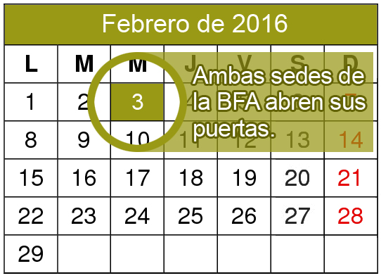 La BFA volverá a abrir sus puertas al público el 3 de febrero de 2016